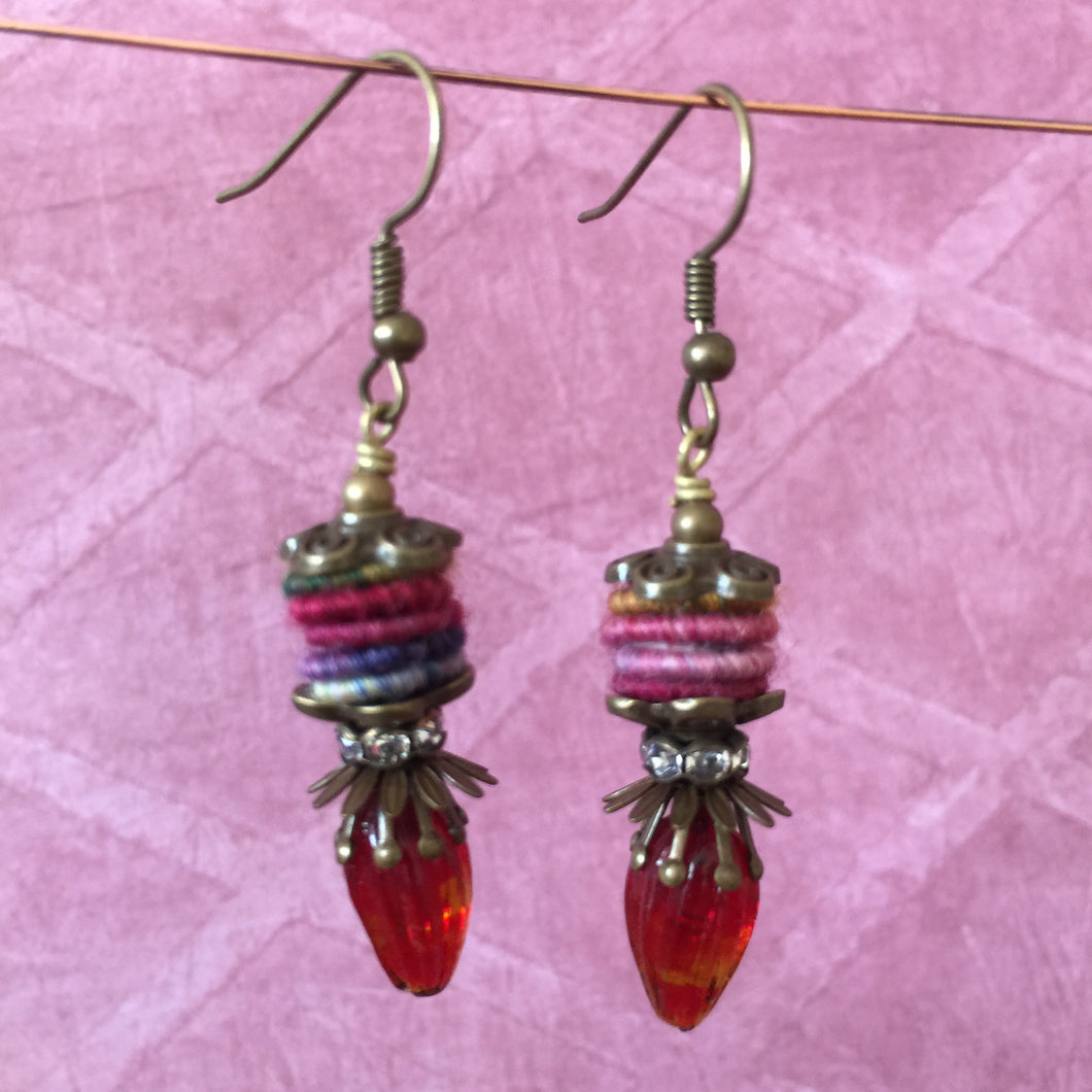 Maroon Glass Blossom with Red Fiber Bead