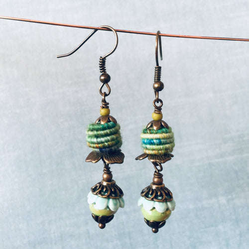 Pale Green Fiber Bead with Pale Green Ceramic Dangle