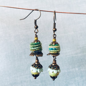 Pale Green Fiber Bead with Pale Green Ceramic Dangle