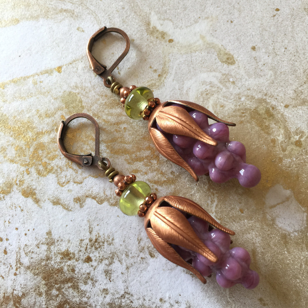 Lavender with Brass Bead Topper Clear Green Bead