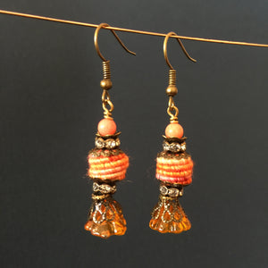 Clear Orange Bead with Orange Fiber Bead