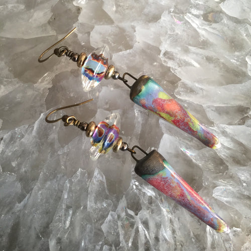 Rainbow Long Spikes with Disk Beads Ceramic