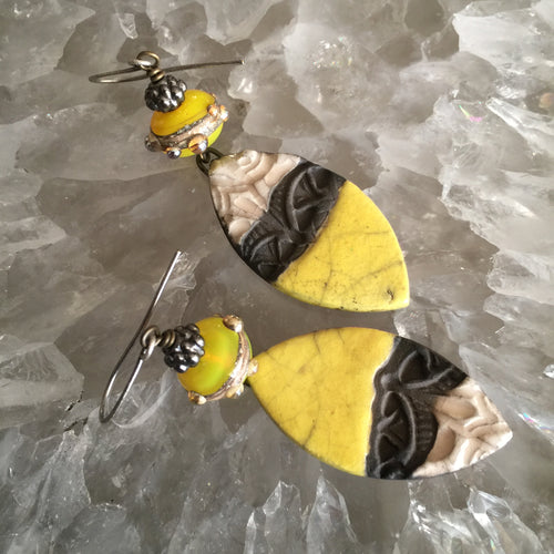 Yellow and Black Almond Shaped Ceramic