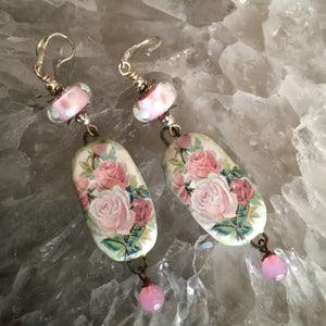 Pink Roses Ceramic with Polka Dot Beads