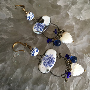 Blue and White Ceramic with mother of Pearl Leaves