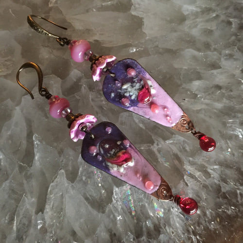 Pink and Purple Enamel Glass and Ceramic Beads