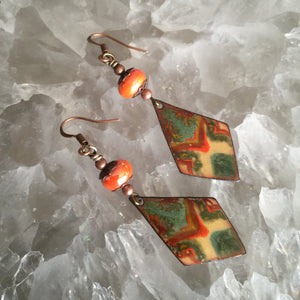 Geometric in Green and Orange Enamel