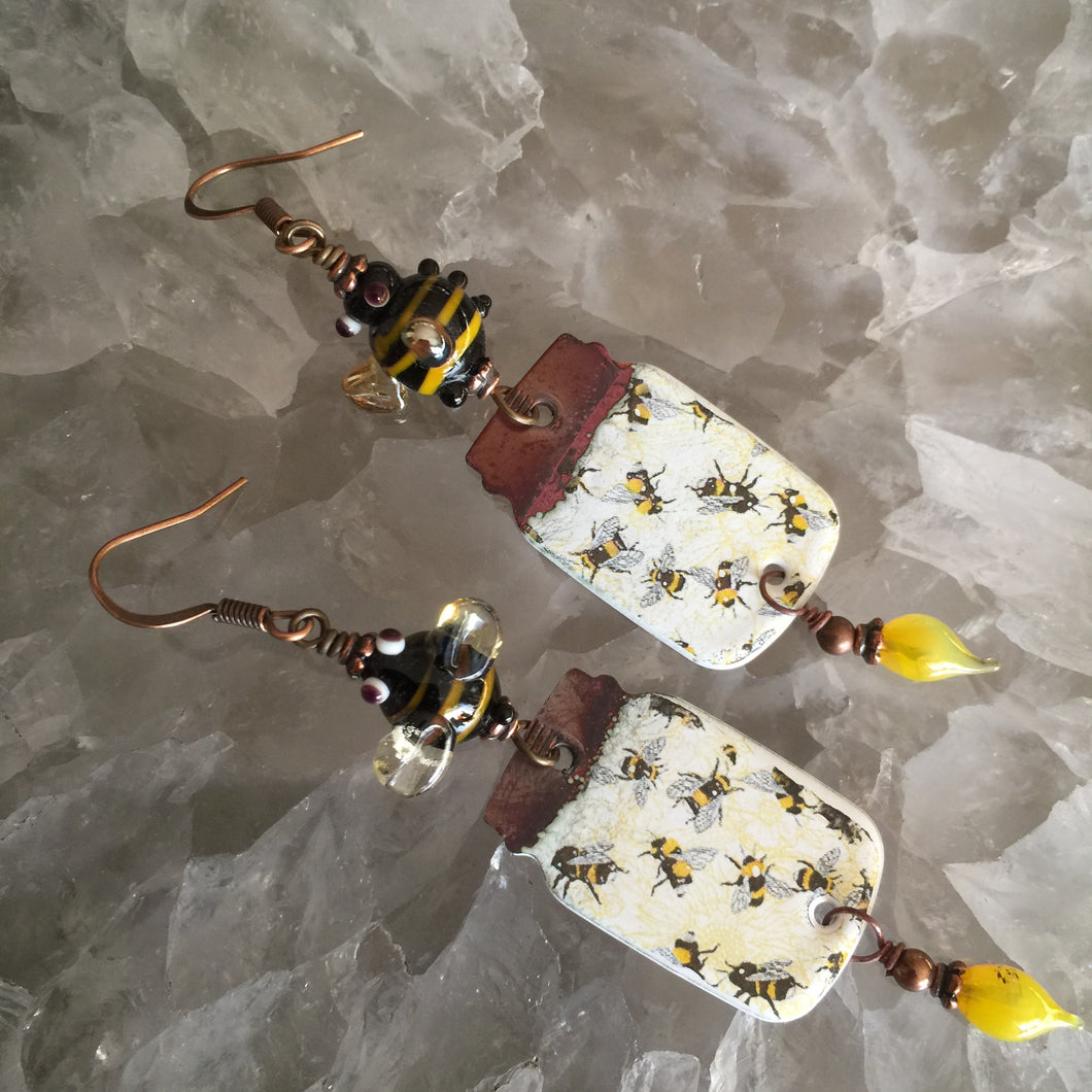 Little Jar of Bees Enamel Earrings