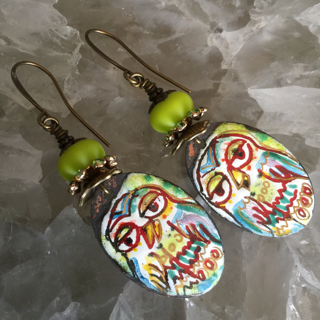 Neon Enamel Owl Earrings