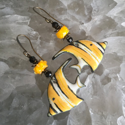 Angel Fish in Yellow Enamel