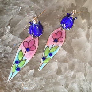 Cobalt Flower with Pink and Green Enamel Spike