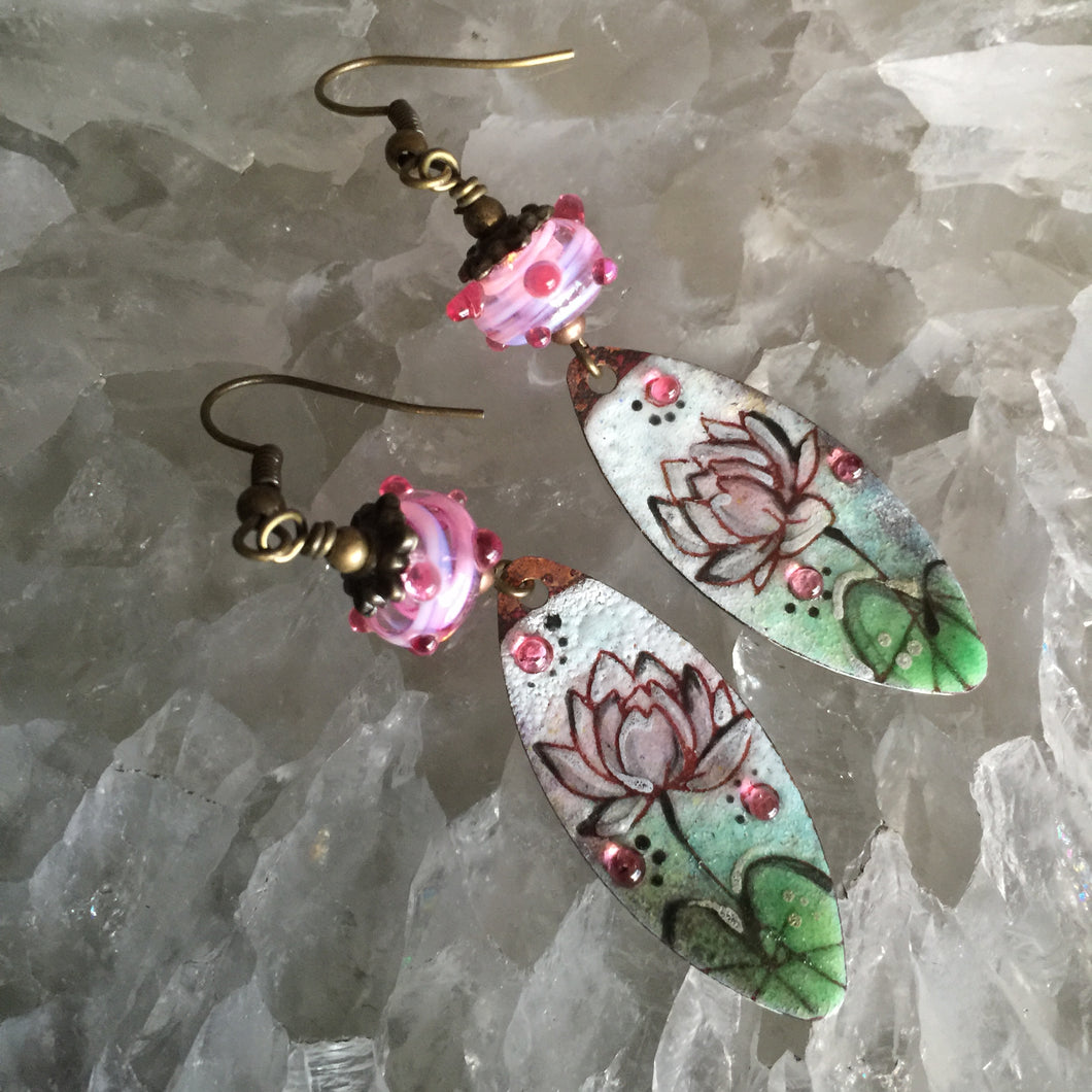 Lotus in Pink and Green Enamel