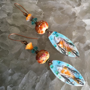 Fish in Orange and Teal Enamel