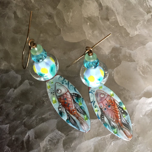 Fish in Pink and Aqua Enamel