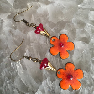 Flower Cutout in White and Red and Orange Enamel