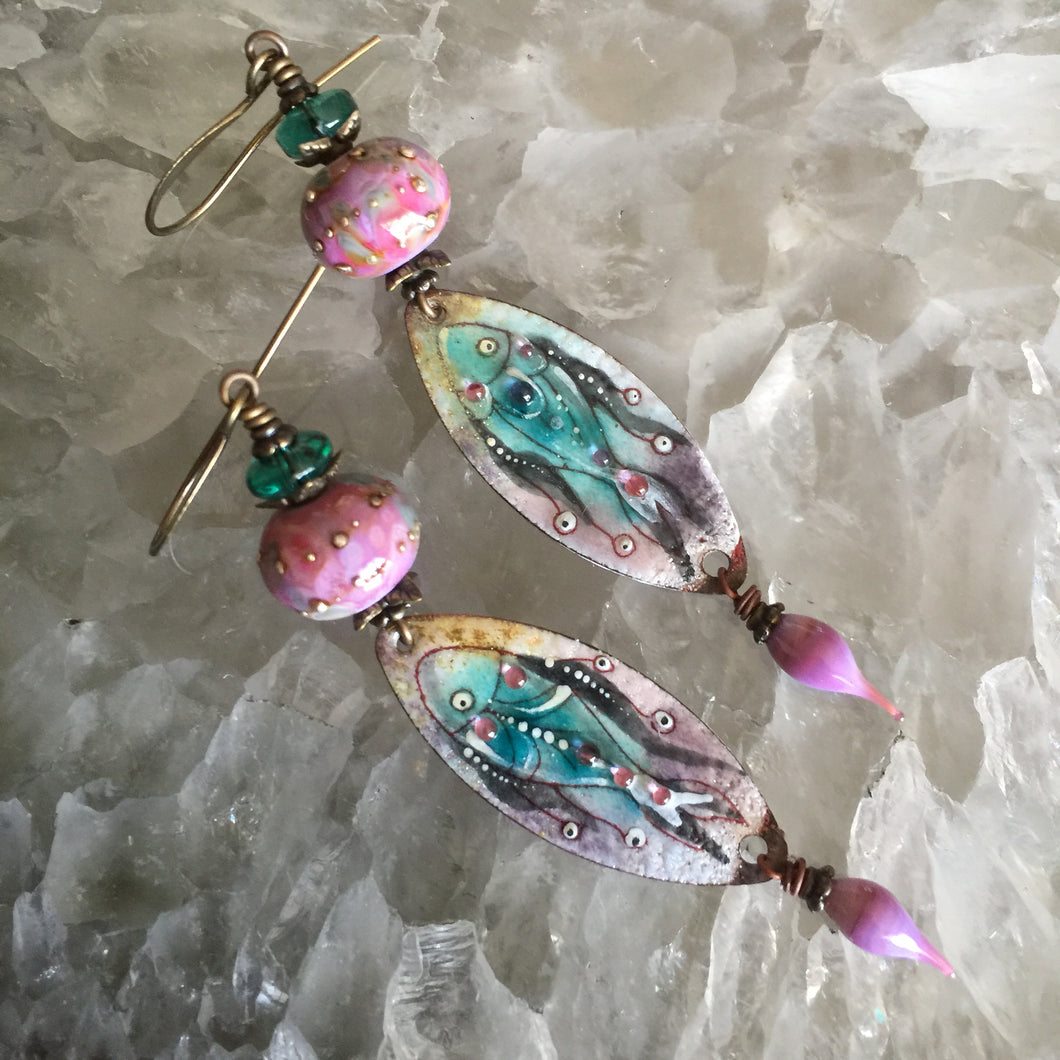 Fish in Purple and Teal Enamel