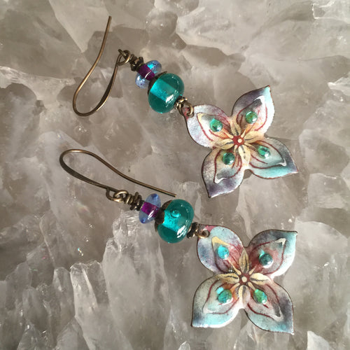 Flower Cutout in Teal and Purple Enamel