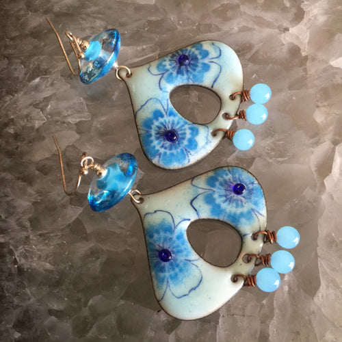 Large Floral in Blue and Sky Enamel