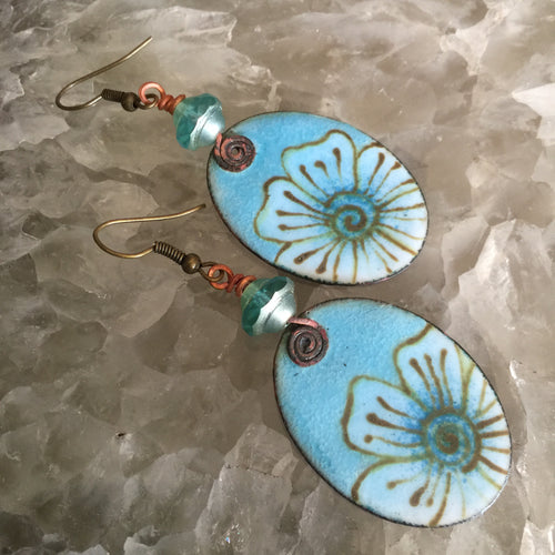 Large Floral in Light Blue Enamel