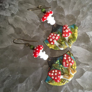 Twin Mushrooms in Red Enamel