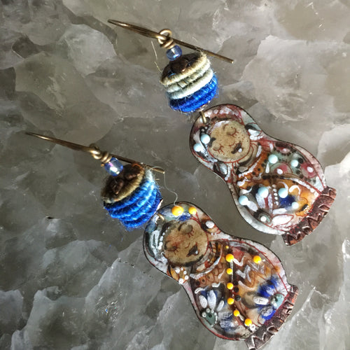 Matryoshka Doll in Blue and Chocolate Enamel