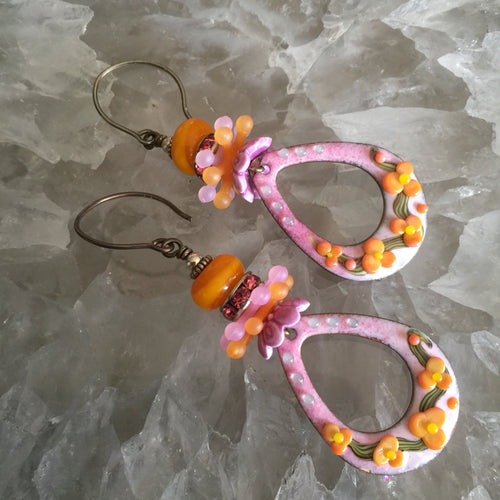 Textured Drop in Pink and Orange Enamel