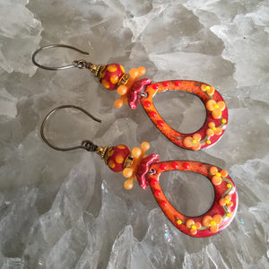 Textured Drop in Red and Orange Enamel