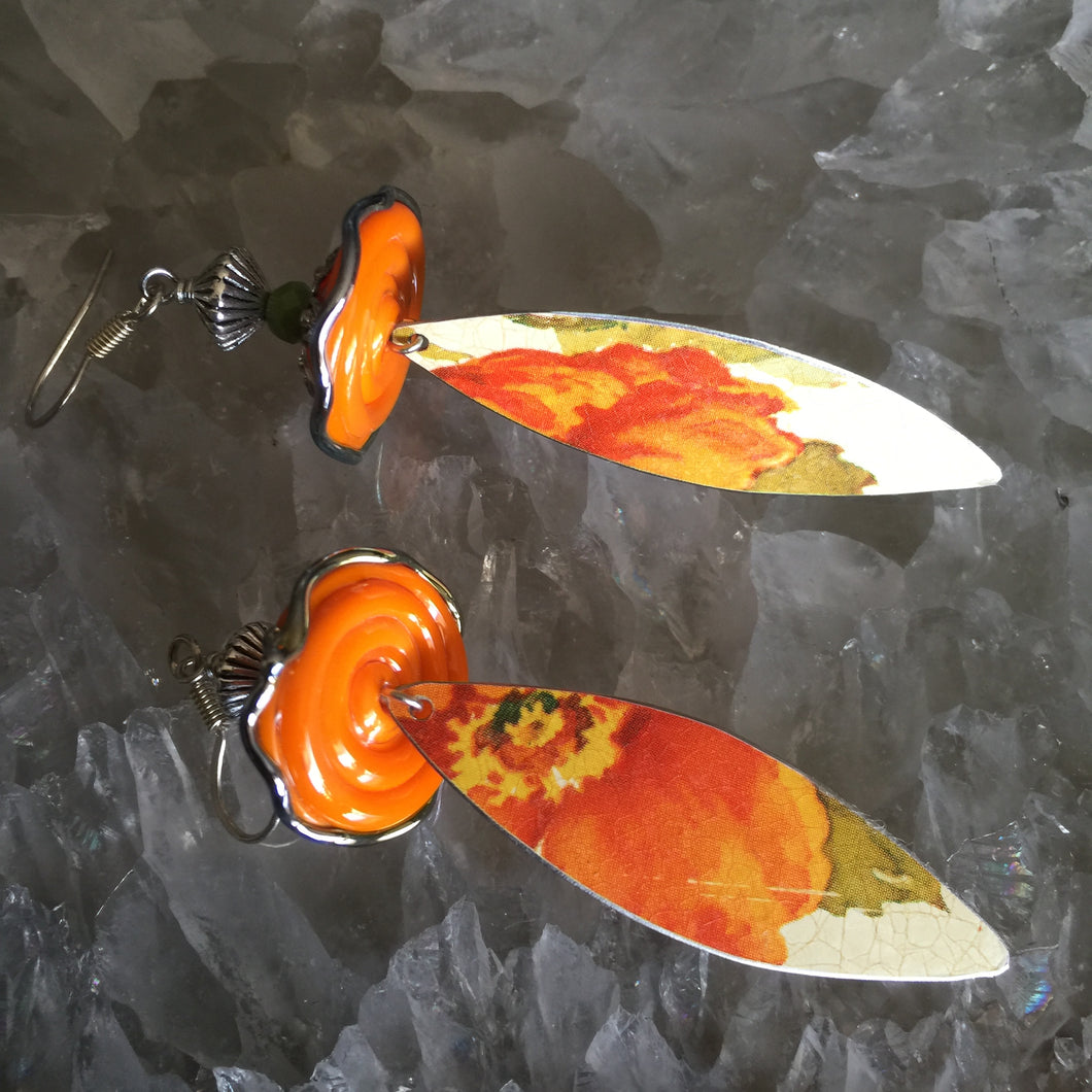 Orange Disk Beads with Poppy Tin Spikes