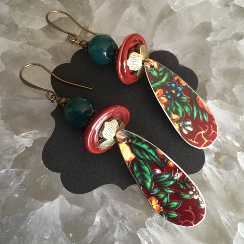 Large Maroon Disk Beads With Maroon Tin Drops