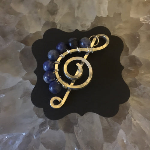 Silver Music Charm with Large Dark Blue Stone Beads