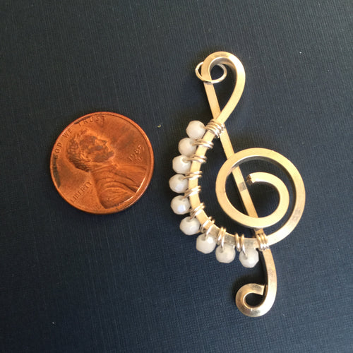 Faceted White Bead Large Music Necklace