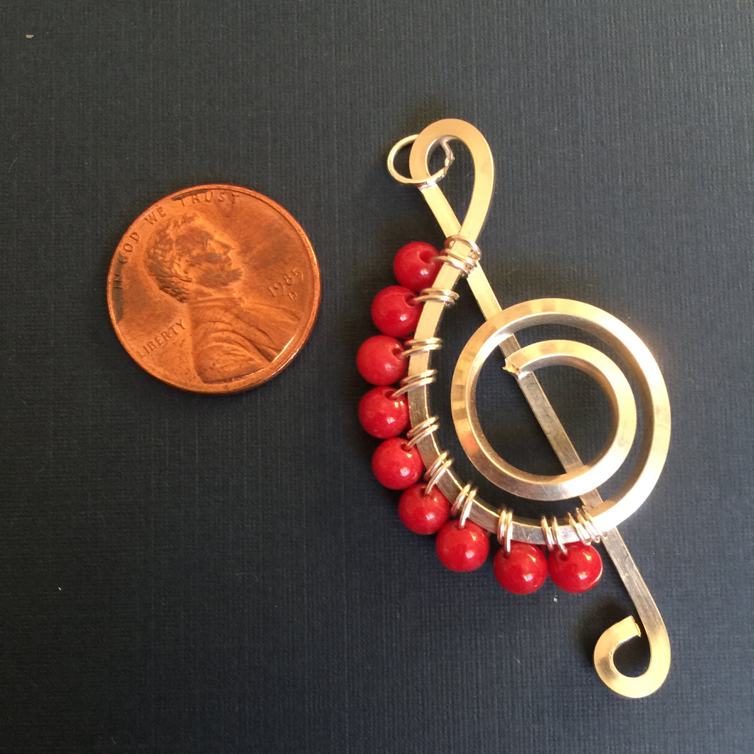 Red Stone Beads Music Necklace