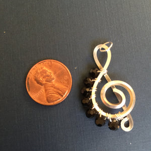 Silver Music Charm with Black Faceted Beads