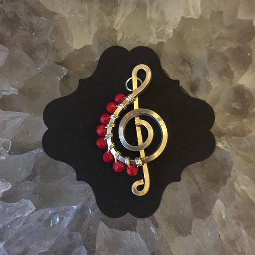 Silver Music Charm with Bright Red Faceted Beads