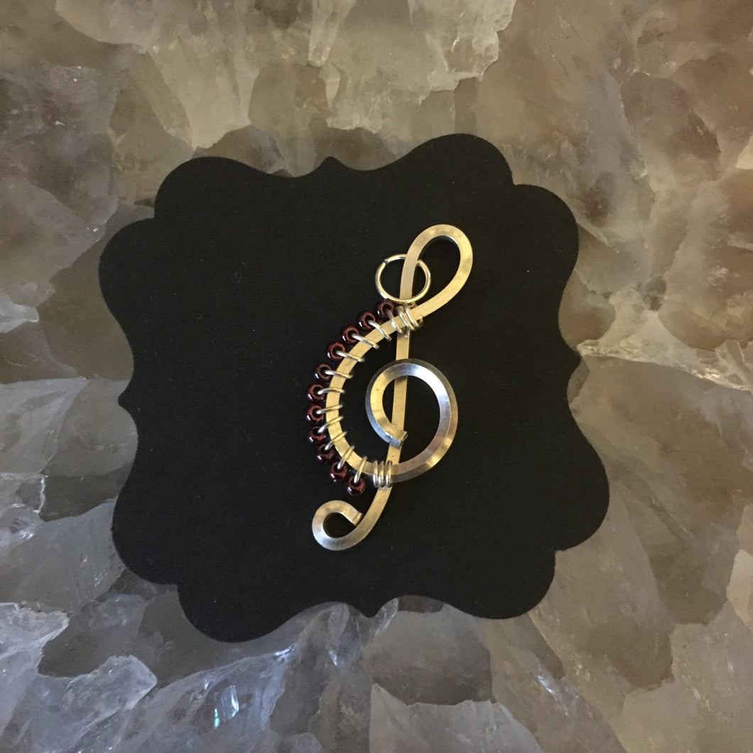 Silver Music Charm with Bright Dark Purple Seed Beads