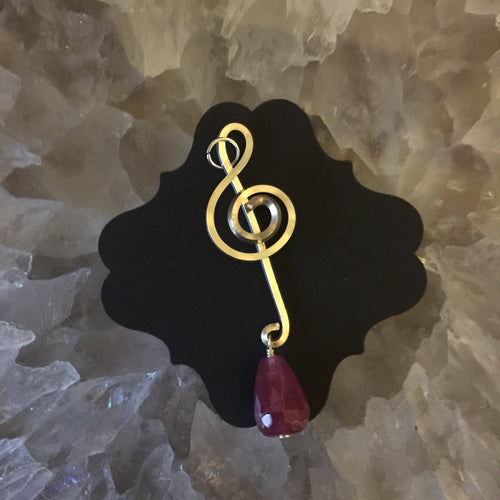 Silver Music Charm with Pink Drop Stone Bead