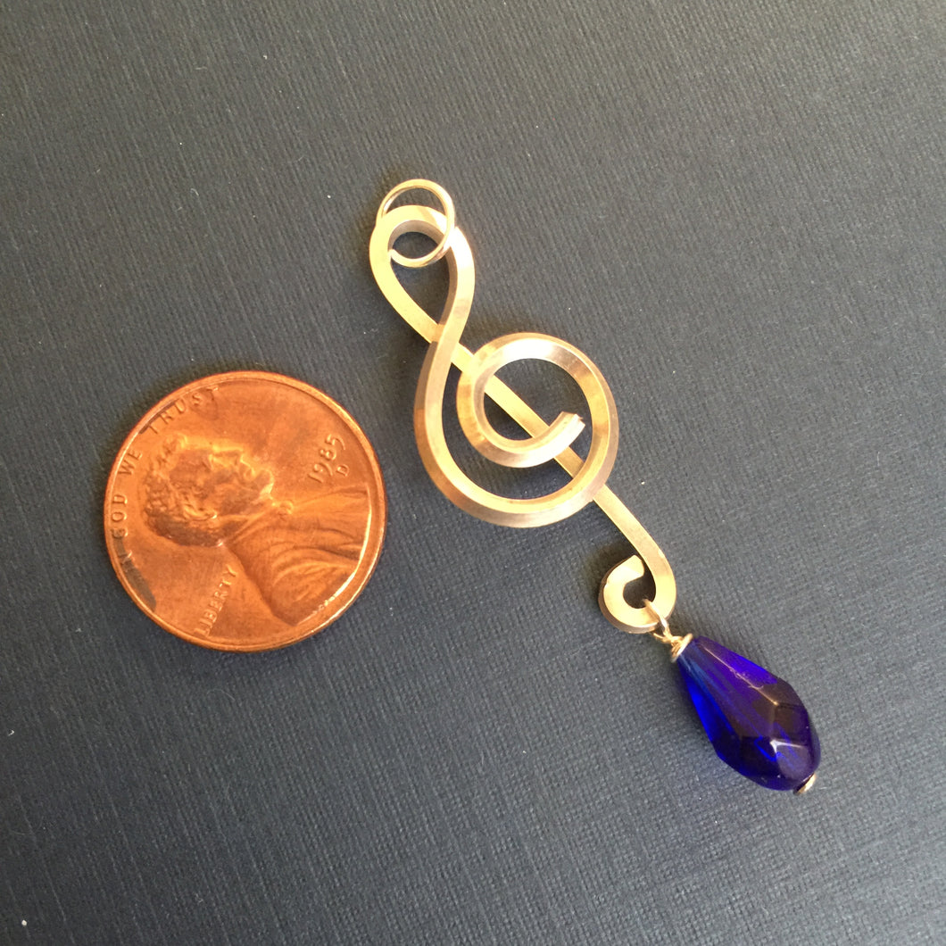 Silver Music Charm with Drop Cobalt Bead