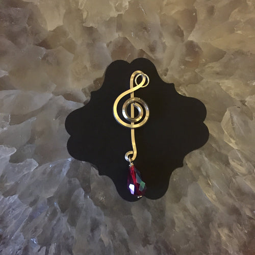 Silver Music Charm with Drop Shiny Pink Bead