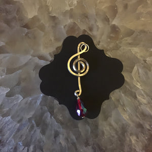 Silver Music Charm with Drop Shiny Pink Bead