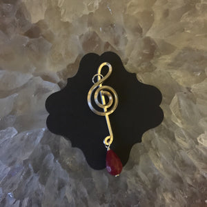 Silver Music Charm with Drop Small Stone Bead